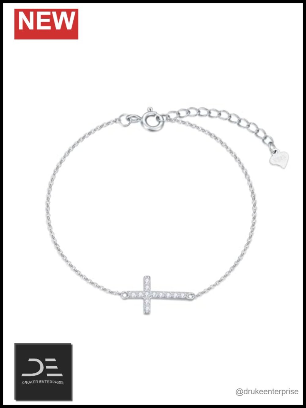 Sterling Silver Natural Diamond Cross Bracelet for Women Christian Jewelry